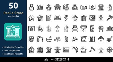 Icône immobilier définie dans le style contour. Jeu d'icônes minimiliste et tendance Illustration de Vecteur