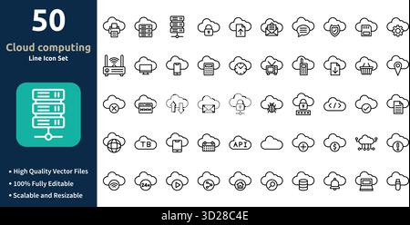 Icône de cloud computing définie dans le style Outline Minimilist et Trendy Icon Set Illustration de Vecteur