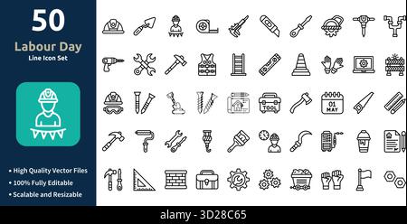 Ensemble d'icônes de la fête du travail de style Minimiliste et ensemble d'icônes à la mode Illustration de Vecteur