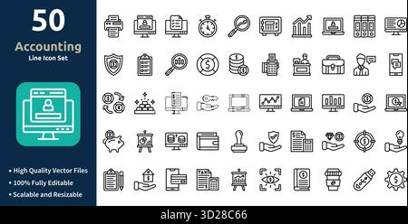Icône de comptabilité définie dans le style Outline Minimilist et Trendy Icon Set Illustration de Vecteur