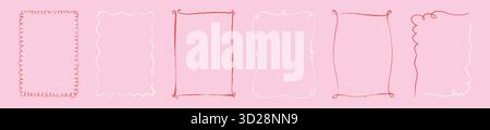 Ensemble de cadres fantaisistes roses romantiques dessinés à la main. Craie, crayon, pastel, fusain, dessin de coquette au crayon. Pensionnaire vintage pour mariage, valent Illustration de Vecteur