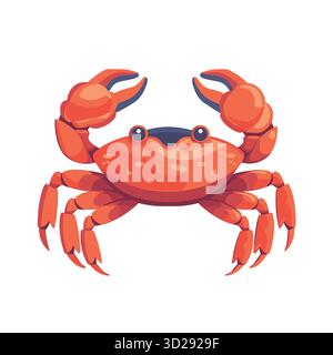 Crabe orange de dessin animé soulevant des griffes, face avant sur fond blanc Illustration de Vecteur
