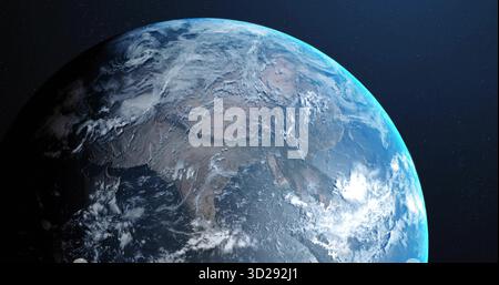 Montrant la planète Terre tournant lentement en orbite spatiale, avec des nuages atmosphériques et un champ d'étoiles Banque D'Images