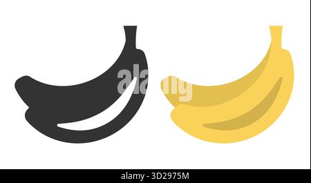 Deux icônes de lignes distinctes de bananes présentent une version noire aux côtés d'une version jaune vif, parfaite pour illustrer des projets sur le thème des fruits ou améliorer le design numérique. Illustration de Vecteur