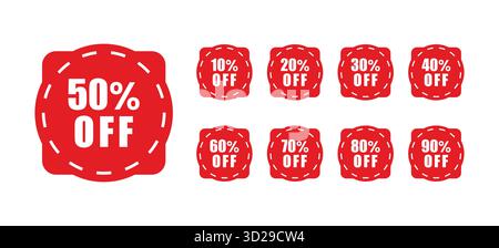 Ensemble d'étiquettes vectorielles et d'étiquettes montrant différents pourcentages de rabais parfaits pour les offres promotionnelles publicité marketing magasin bannières étiquettes de détail Illustration de Vecteur