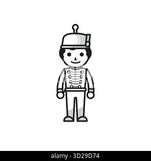 Soldat jouet se tient en uniforme à l'attention avec un sourire Illustration de Vecteur