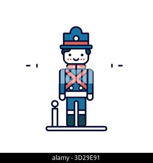 Jouet soldat se tient à l'attention sur le présentoir dans son uniforme coloré Illustration de Vecteur