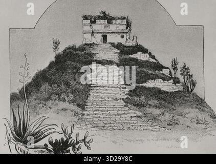 El Castillo, (le château), également connu sous le nom de Temple de Kukulcan. Pyramide méso-américaine qui domine le centre du site archéologique de Chichen Itza. État du Yucatan, Mexique. Gravure. Amérique. Histoire de sa découverte des temps primitifs à l'époque moderne, écrit par Rodolfo Cronau. Volume I. publié à Barcelone, 1892. Banque D'Images