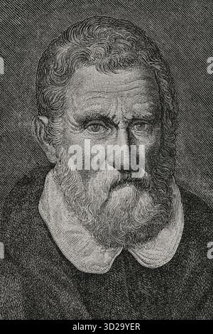 Marco Polo (c. 1254-1324). Marchand et aventurier vénitien. Il voyage de l'Europe à l'Asie (1271-1295), restant en Chine pendant dix-sept de ces années. Portrait. Gravure par E. Krell. Détail. Amérique. Histoire de sa découverte des temps primitifs à l'époque moderne, écrit par Rodolfo Cronau. Volume I. publié à Barcelone, 1892. Banque D'Images