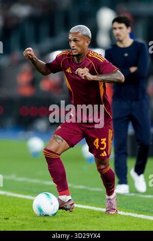 Rome, Italie. 29 octobre 2025. Wesley de L'AS Roma lors du match de Serie A Enilive entre L'AS Roma et Parme Calcio1913 au Stadio Olimpico le 29 octobre 2025 à Rome, Italie. Crédit : Giuseppe Maffia/Alamy Live News Banque D'Images