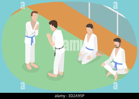 Illustration conceptuelle plate isométrique 3D de l'école de Kung Fu, formation aux arts martiaux illustration conceptuelle plate isométrique 3D de l'école de Kung Fu, formation aux arts martiaux Banque D'Images