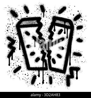 Horloge cassée dans le style graffiti avec peinture noire en aérosol. Illustration de Vecteur