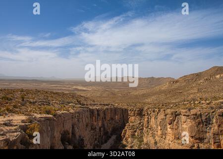 Devils Canyon sous un vaste ciel bleu dans le parc national de Big Bend, Texas, États-Unis Banque D'Images