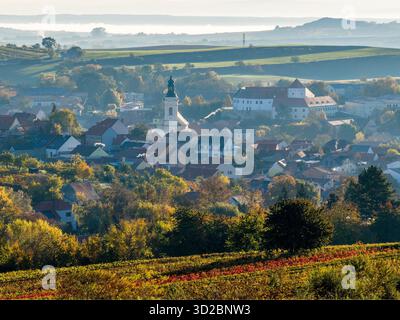 Vue aérienne du village viticole de Cejkovice en Toscane morave Banque D'Images
