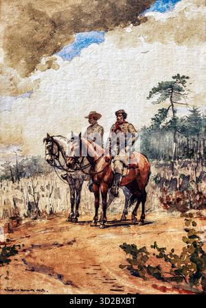 Deux scouts de Winslow Homer, 1866 - scène de la guerre de Sécession, peinture réaliste à l'aquarelle, oeuvre du domaine public, reproduction haute résolution Banque D'Images