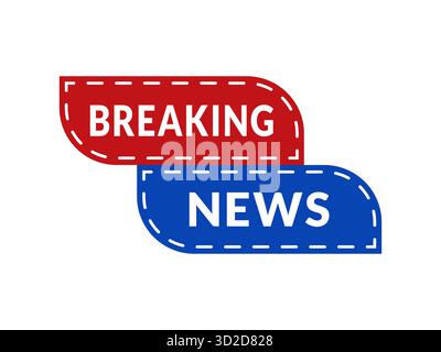 Bannière d'informations rouge et bleue avec conception vectorielle de texte en gras représentant une alerte urgente ou un concept de titre idéal pour la communication médiatique Illustration de Vecteur