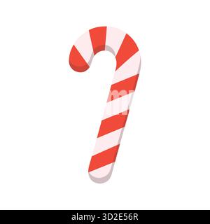 Une canne à bonbons rayée rouge et blanche classique, parfaite pour les friandises de Noël, les décorations festives et les motifs de vacances saisonniers. Illustration de Vecteur
