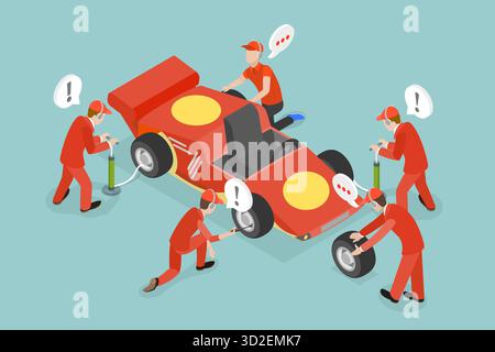 3D Isométrique Flat illustration conceptuelle de Pit Stop, entretien d'une voiture de course illustration conceptuelle 3D Isométrique Flat de Pit Stop, entretien d'une voiture de course Banque D'Images