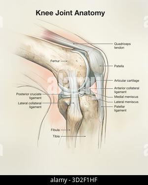Illustration montrant l'anatomie saine de l'articulation du genou. Banque D'Images