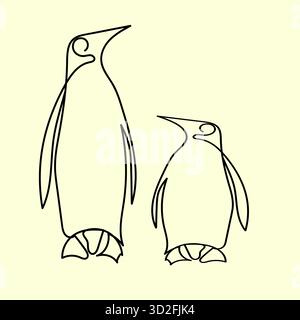 Dessin au trait minimaliste de pingouins, dessin continu d'une ligne Illustration de Vecteur