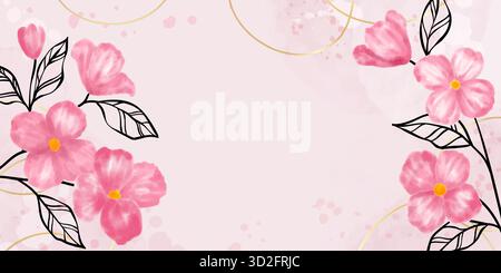 Fond d'art abstrait peint à la main minimaliste créatif avec teinte de cercle d'aquarelle et trait et contour de rose doodle dessiné à la main Illustration de Vecteur