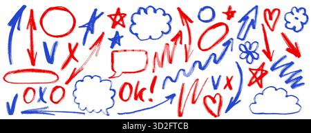 Éléments dessinés à la main, noir sur fond blanc. Swishes, Swoos, emphase, flèche, couronne, pinceau. eléments de conception d'esquisse doodle Illustration de Vecteur