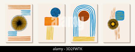 Fond d'art abstrait peint à la main minimaliste créatif avec teinture d'aquarelle et vecteur d'éléments de forme EPS10. Conception pour la décoration murale, carte postale, Illustration de Vecteur