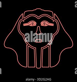 Néon tête de pharaon flic faro masque rouge couleur vecteur illustration image plat style lumière Illustration de Vecteur