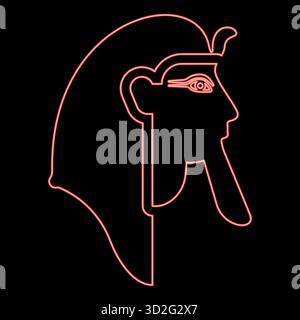 Néon tête de pharaon flic faro masque rouge couleur vecteur illustration image plat style lumière Illustration de Vecteur