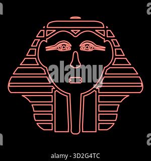 Néon tête de pharaon flic faro masque rouge couleur vecteur illustration image plat style lumière Illustration de Vecteur