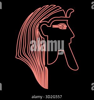 Néon tête de pharaon flic faro masque rouge couleur vecteur illustration image plat style lumière Illustration de Vecteur