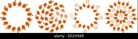 Feuilles d'automne et brindilles cadre circulaire bordure et fond rond Copier espace modèle Big Set. Illustration vectorielle isolée vacances d'automne cartes de voeux thématiques toile de fond Party invitation, prix, étiquettes Illustration de Vecteur