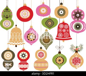 Ensemble d'ornements de vecteur de Noël, décoration suspendue de Noël Illustration de Vecteur