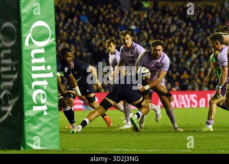 Édimbourg, Écosse, Royaume-Uni. 01 novembre 2025. 1er novembre 25 : Murrayfield .Edinburgh Scotland .UK, Scottish Gas Murrayfield .Quilter Nations Series Scotland vs USA . Ollie Smth d'Écosse s'est attaqué . Crédit : eric mccowat/Alamy Live News Banque D'Images