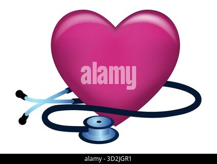 Icône Heart Health Care avec stéthoscope. Illustration de concept de journée mondiale du cœur et de bien-être. Illustration de Vecteur