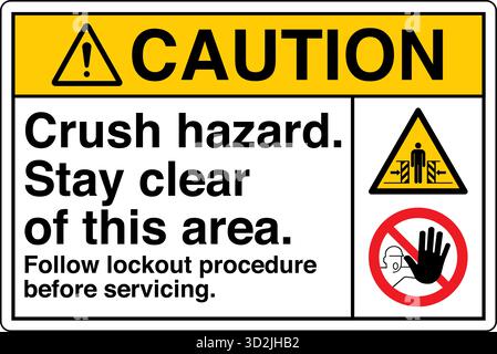 Signe de sécurité – Force d'écrasement de la carrosserie des deux côtés avertit des risques d'écrasement potentiels lorsque des machines ou des objets se déplacent dans des directions opposées. Illustration de Vecteur