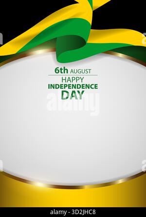 Drapeau de la Jamaïque avec cadre doré décoratif. Espace vide pour le texte, adapté pour le jour de l'indépendance et les événements nationaux en toile de fond. Illustration de Vecteur