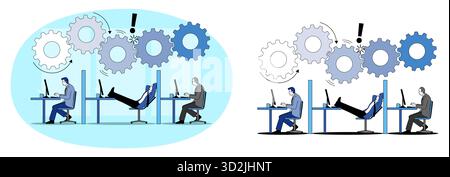 Travailleur de bureau improductif perturbant le flux de travail, illustration vectorielle de concept d'entreprise. Illustration de Vecteur