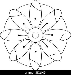 Icône élégante de fleur d'art de ligne avec des pétales symétriques isolés sur fond blanc pour des projets de conception créative illustration décoration artistique Illustration de Vecteur