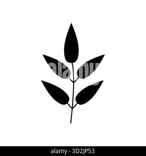 Silhouette végétale noire minimaliste avec cinq feuilles sur un vecteur tige isolé sur fond blanc représentant la nature et le design botanique Illustration de Vecteur