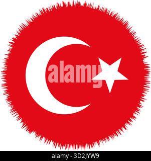 Icône de vecteur de cercle de drapeau de Turquie drapeau national de pays turc avec des bords arrachés étoile de croissant isolé sur fond blanc Illustration de Vecteur