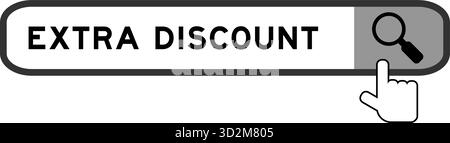 Bannière de recherche dans Word extra discount avec l'icône loupe de main sur fond blanc Illustration de Vecteur