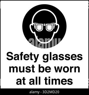 Panneau de sécurité – le port de lunettes de protection rappelle aux travailleurs de porter des lunettes de sécurité dans les zones où les projections de débris, de produits chimiques ou de particules présentent un risque. Illustration de Vecteur