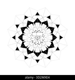 Motif mandala géométrique avec symétrie florale abstraite et contraste noir blanc audacieux pour un design moderne Illustration de Vecteur