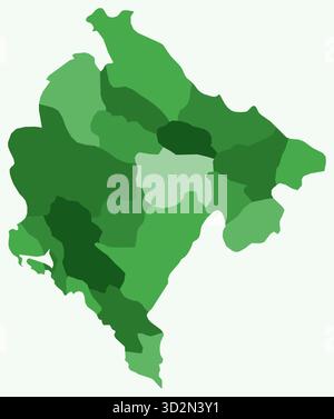 Carte du Monténégro avec les régions. Juste une carte de frontière de pays simple avec division de région. Palette de couleurs vertes. Illustration de Vecteur