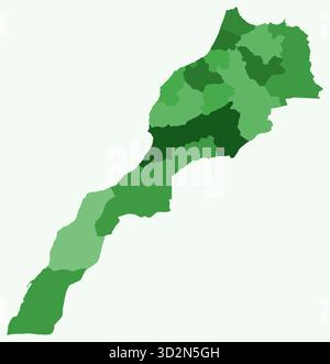 Carte du Maroc avec les régions. Juste une carte de frontière de pays simple avec division de région. Palette de couleurs vertes. Illustration de Vecteur