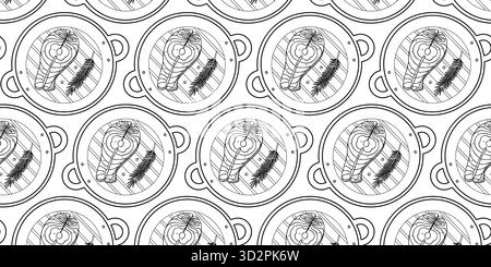 Contour Steak de saumon poivre et brin de romarin sur poêle gril sans couture motif bannière format fond. Illustration vectorielle isolée alimentation saine contenu connexe fond recettes cartes de menu, dépliants Illustration de Vecteur