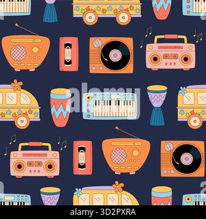 Motif musical Groovy Retro Seamless Illustration de Vecteur