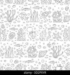 Motif de poisson sous-marin sans couture de dessin animé Illustration de Vecteur