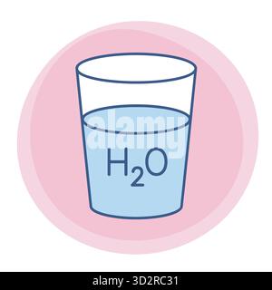 Verre d'eau avec symbole H2O sur illustration de fond rose Illustration de Vecteur
